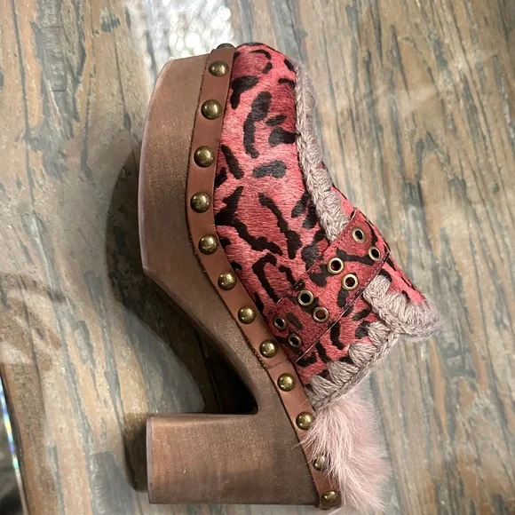 Mou Pink Leopard Print Women's heeled clogs - Picture 4 of 5